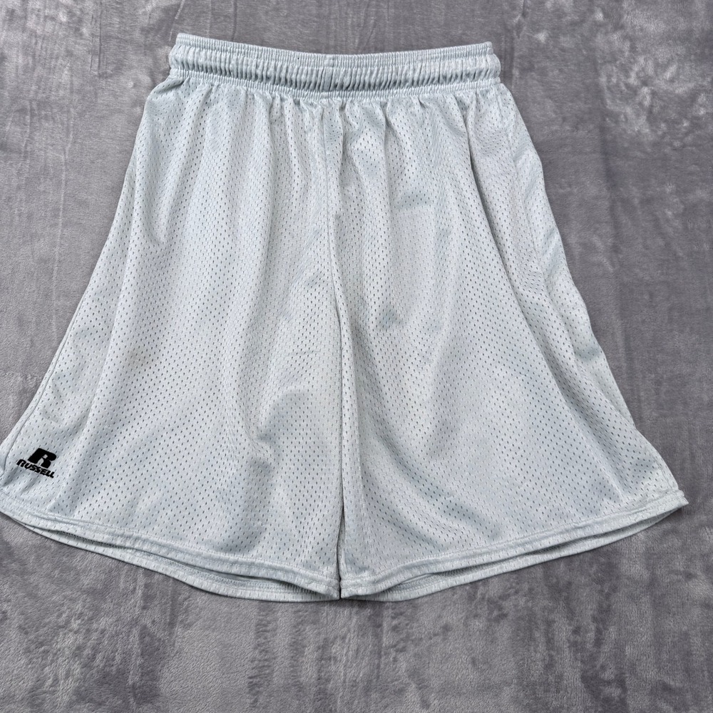 Russell Athletic Mesh Basketball Shorts Mens‎ Size Medium Gray Elastic Waist Gym
